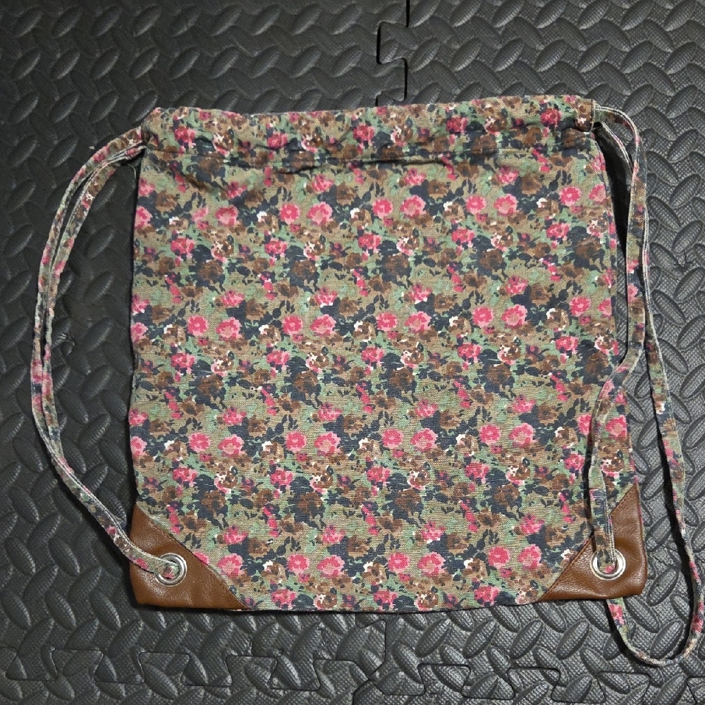 Aphorism Floral Print Backpack with Brown Accents